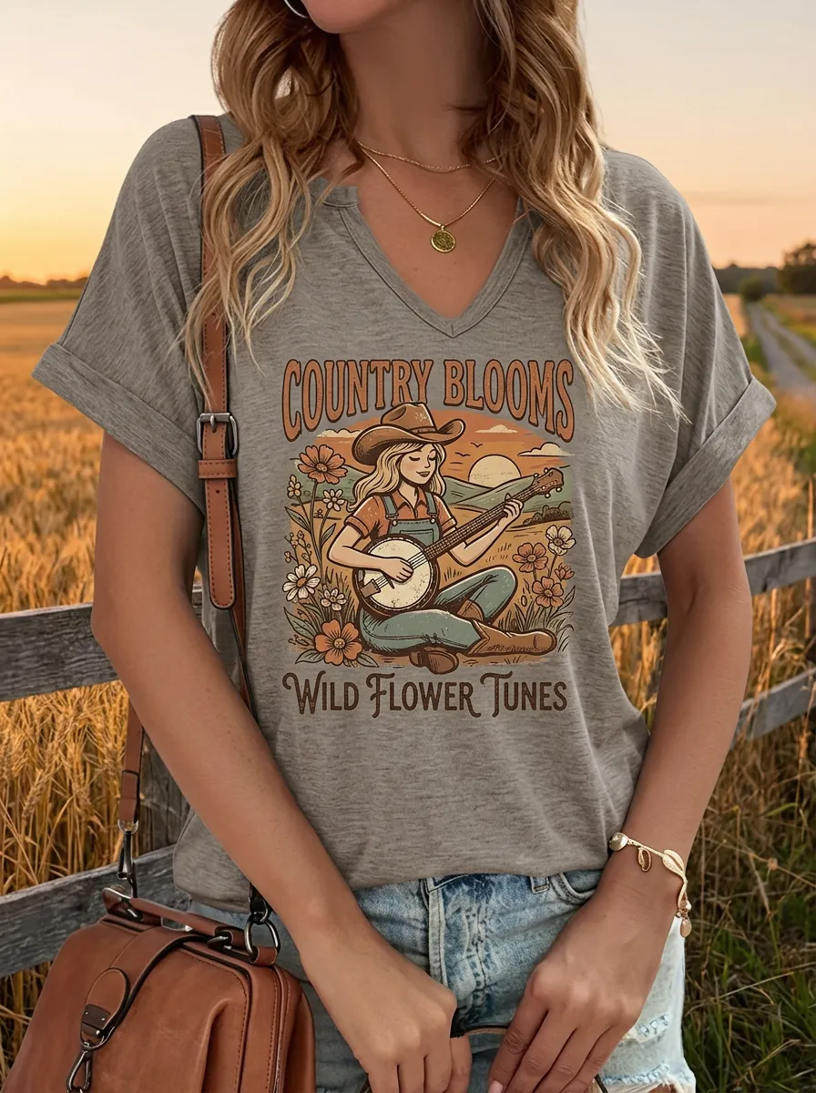 Floral Banjo Women's V-Neck T-Shirt