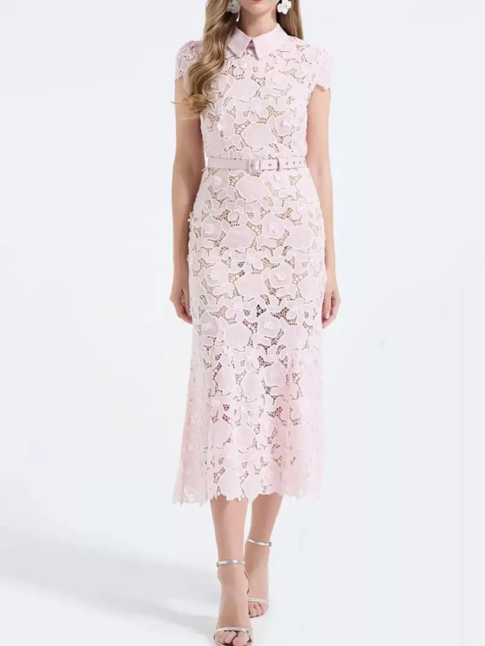 Floral Lace Short Sleeve Midi Dress