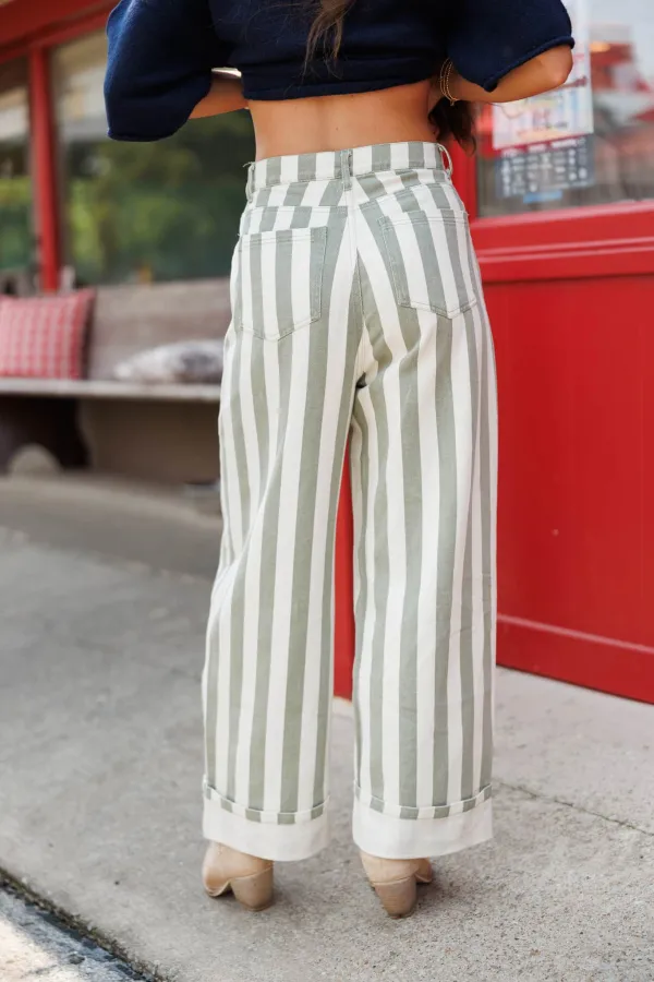 Barrel Rolled-Cuff Striped Jeans