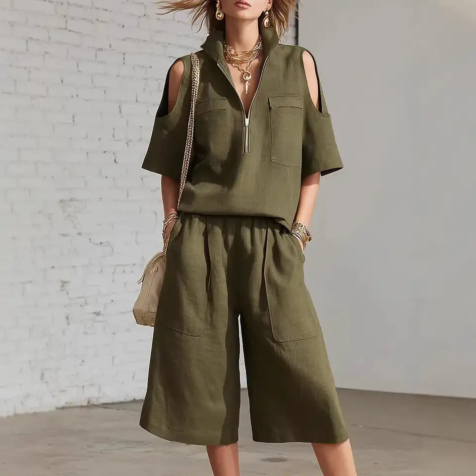 Zip-Front Denim Women's Matching Set