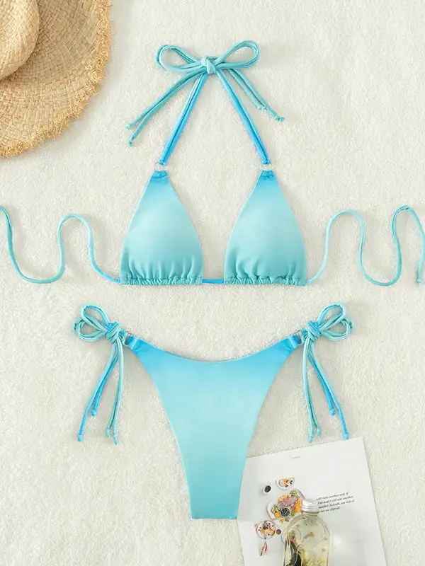 Gradient Halter Neck Strapless Mini Bikini Swim Set