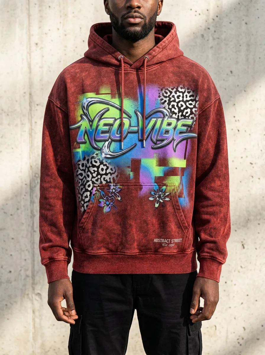 Men's Streetwear Graffiti Leopard Floral Hoodie