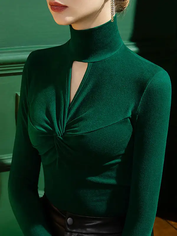 Long Sleeve Curve Fit Cutout High Neck T-Shirt