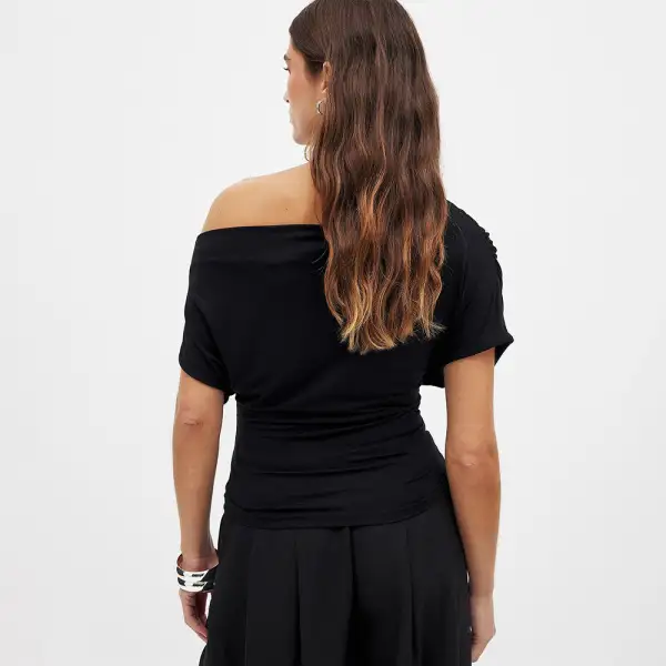 Asymmetric Pleated Short Sleeve Top