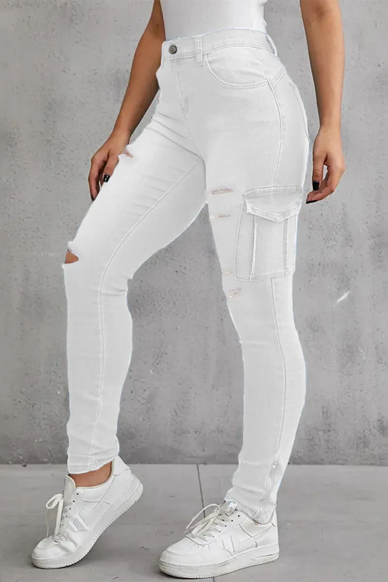 Flap Pocket Zipper Side Skinny Jeans