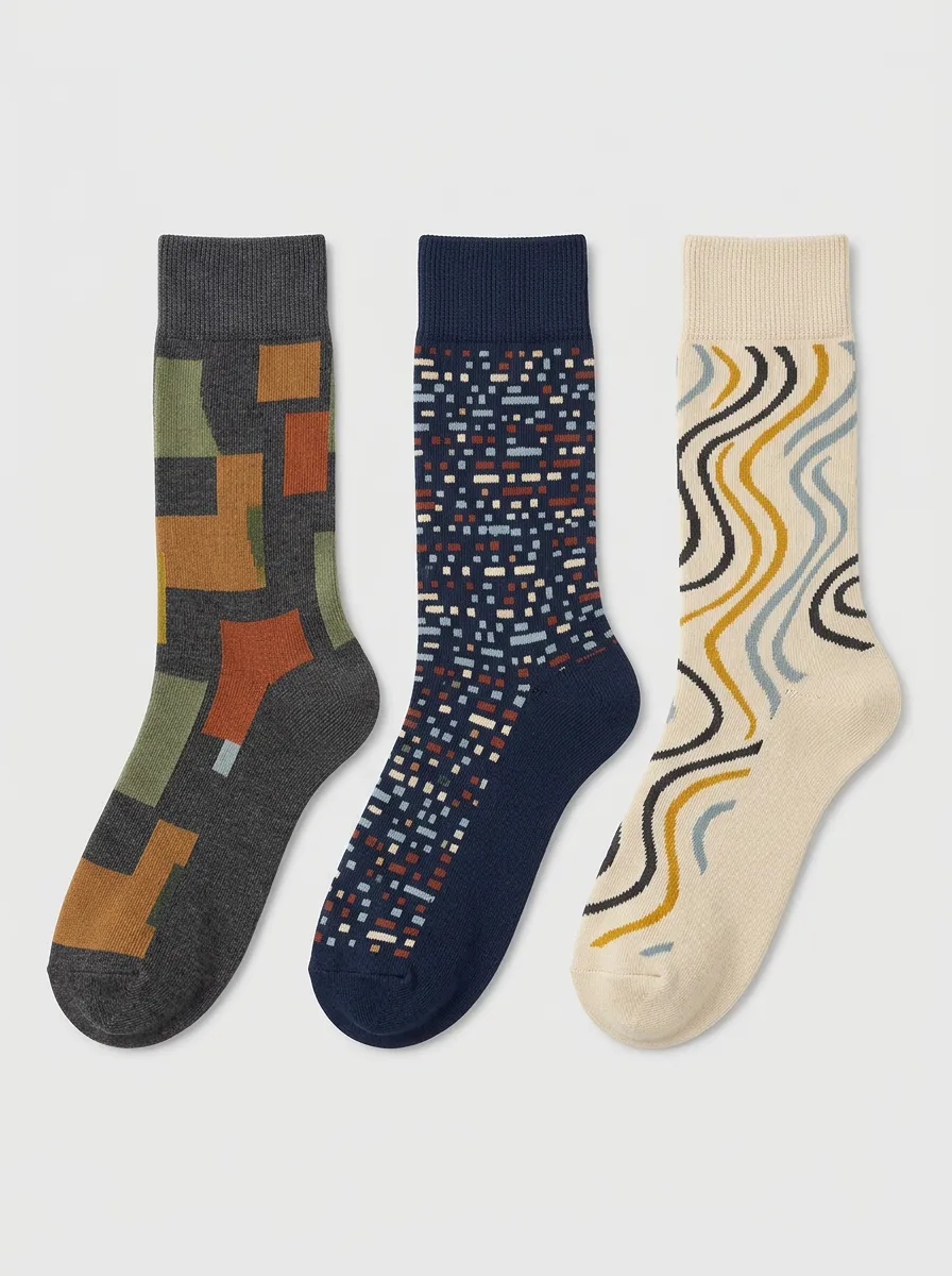 Men's Abstract Geometric Pattern Printed Three Pack Socks Contemporary Design