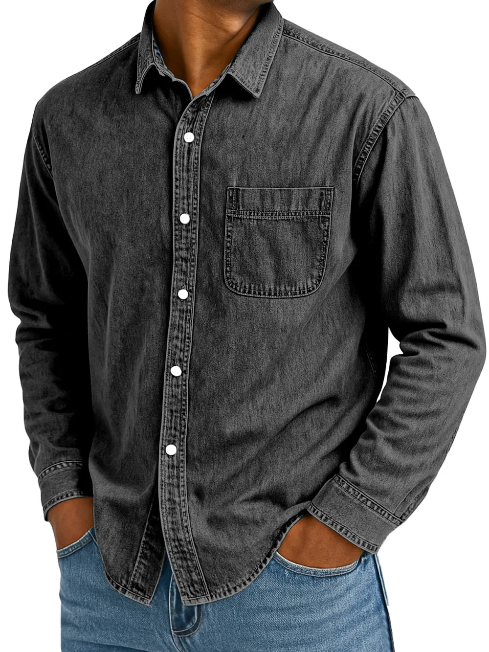 Comfort Fit Long Sleeve Camp Collar Pocket Shirt