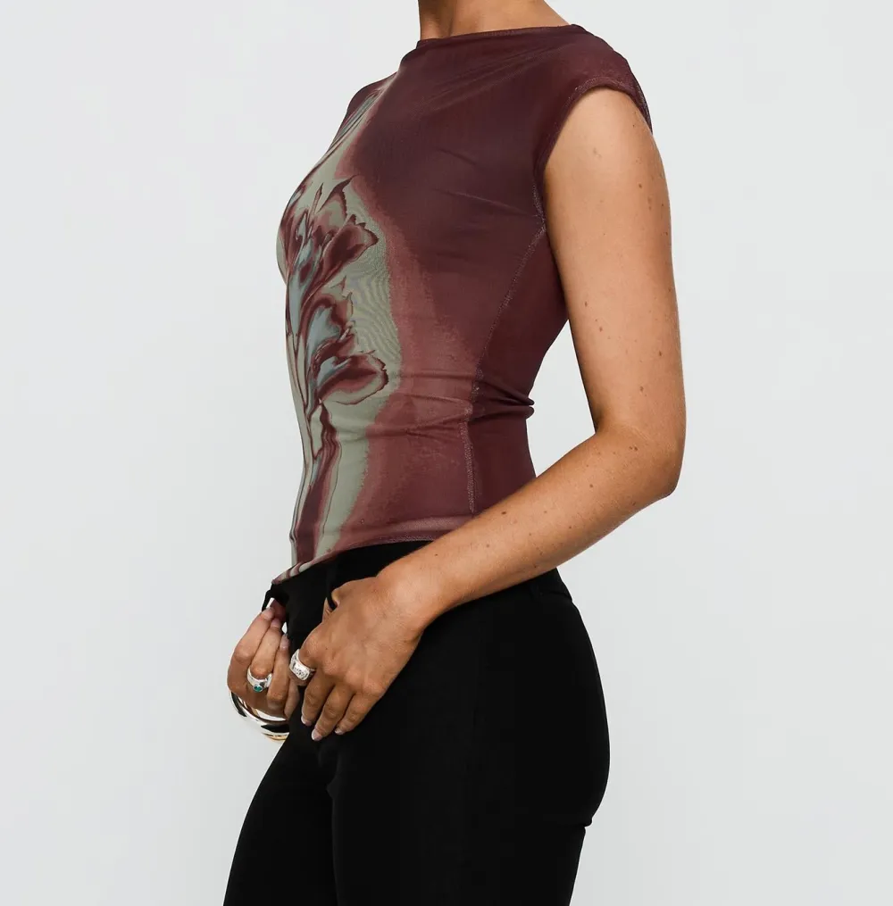Brown Mesh Graphic Tee