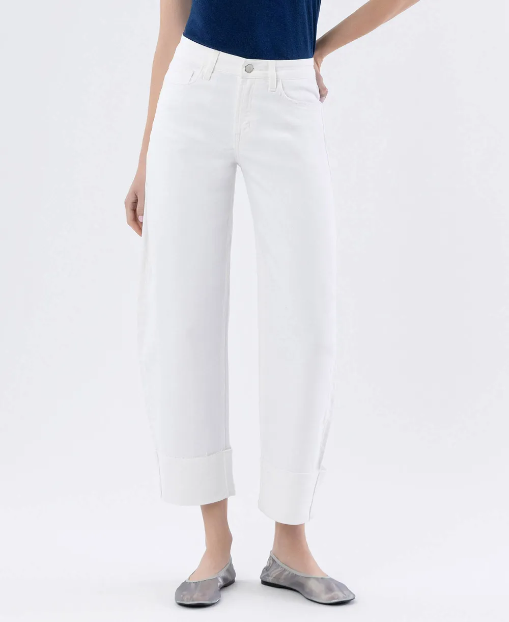 Women's Cuffed Cropped Barrel Jeans