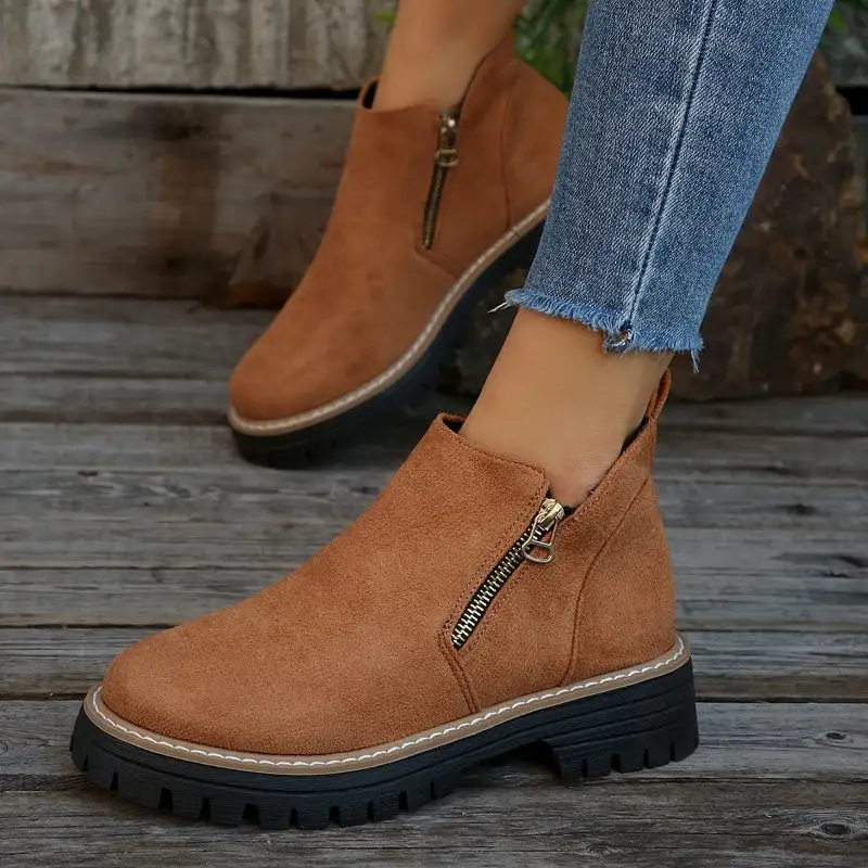 Pull On Buckle Strap Ankle Boots