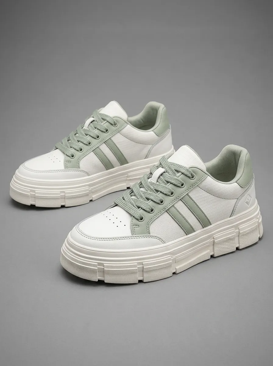 Men's Sage Green White Casual Chunky Sole Printed Sneakers