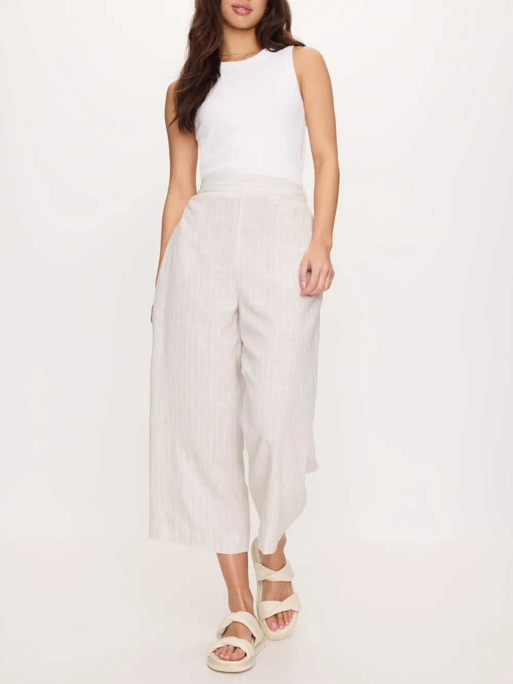 Fine Striped Cropped Wide-Leg Pants