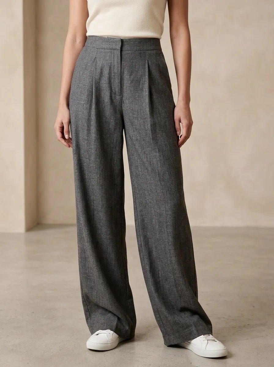 Pleated Casual Minimalist Casual Wide Leg Pants
