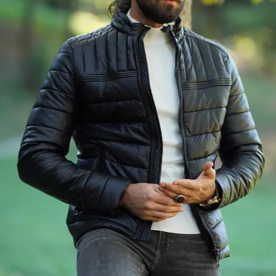 Modern Slim Fit Leather Zip Front Casual Jacket