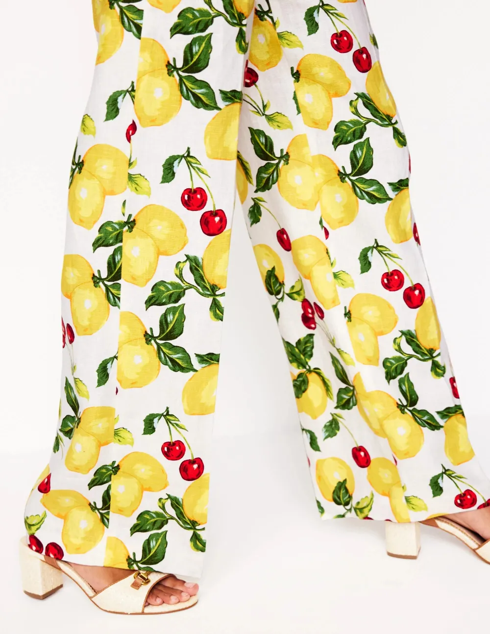 Westbourne Linen Pants -Ivory, Cherries and Lemons