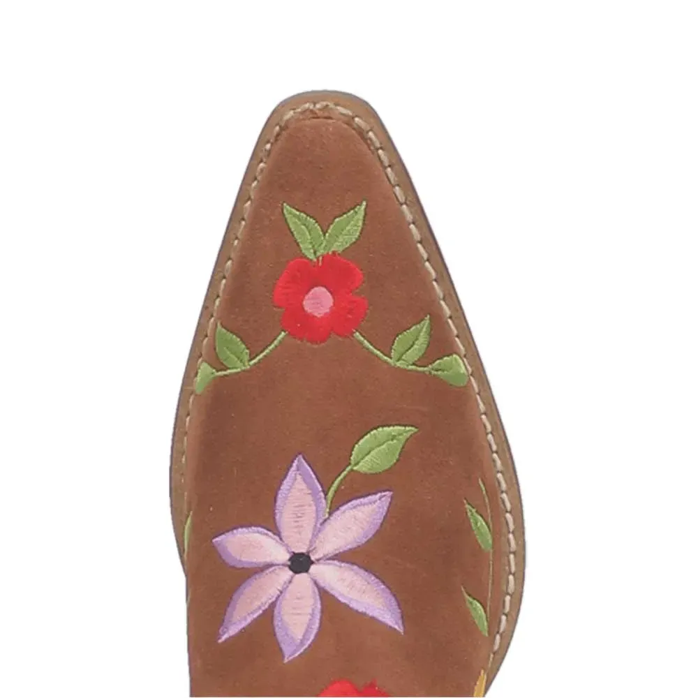 Faux-Suede Embroidered Floral Snip-Toe Over-the-Knee Boots