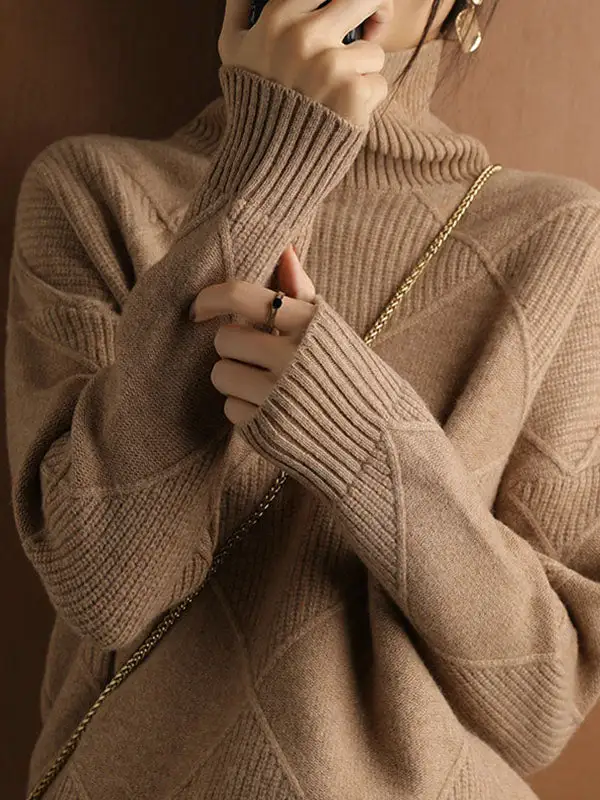 Women's Jacquard High-Neck Relaxed Sweater