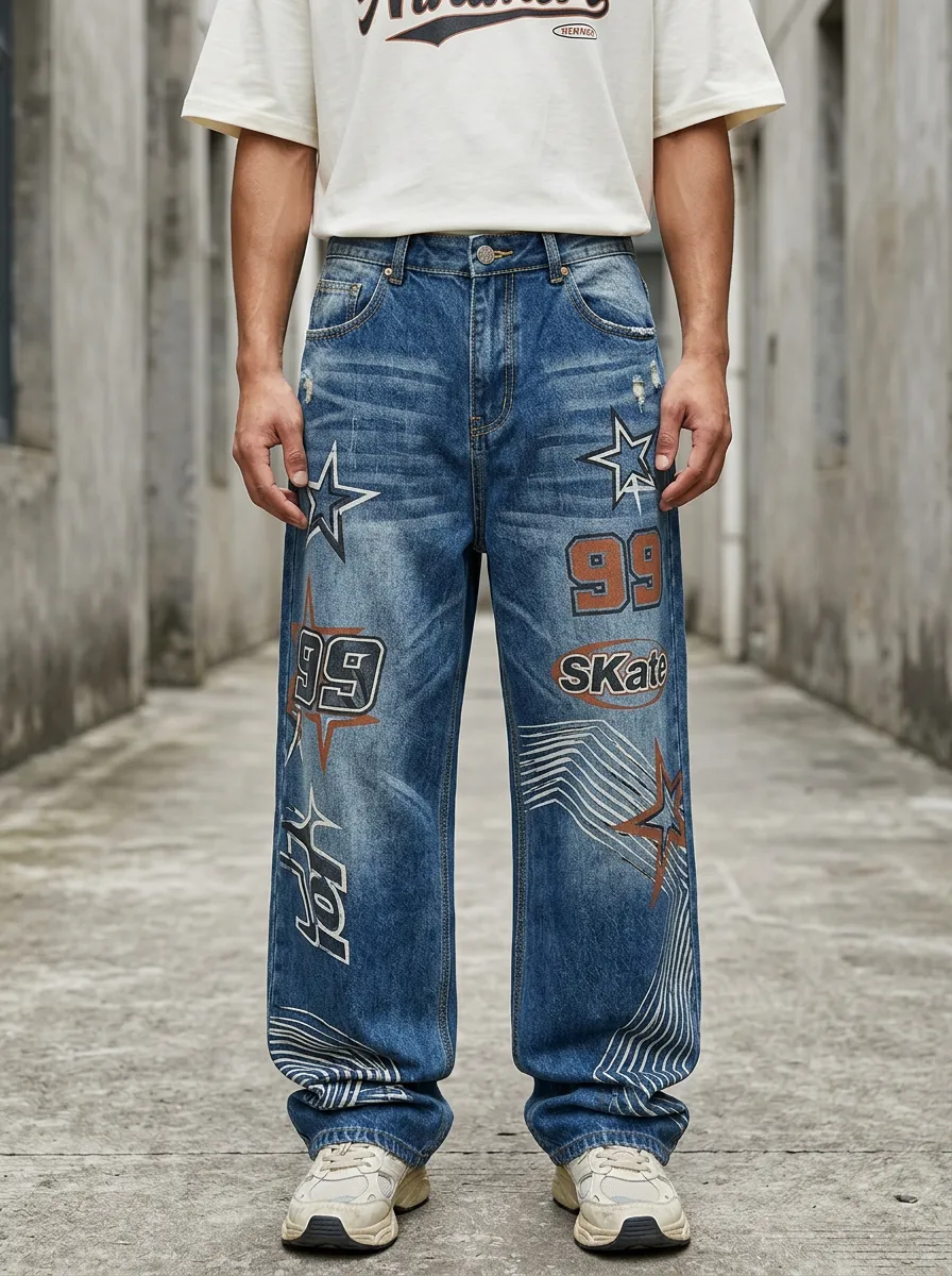 Unisex Streetwear Star Jeans