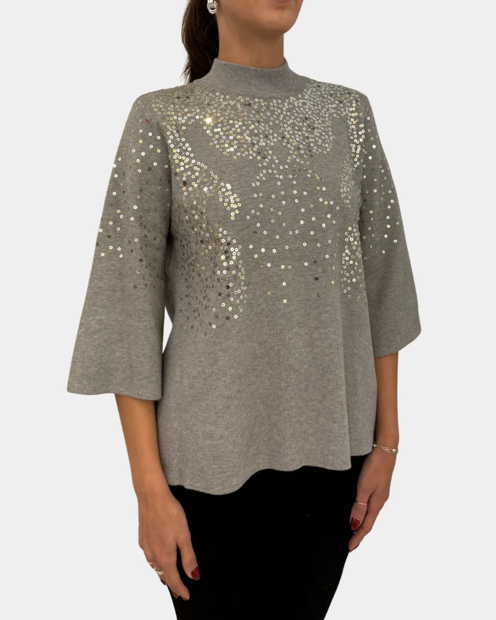 Sequin Mock Neck Sweater Top - Heather