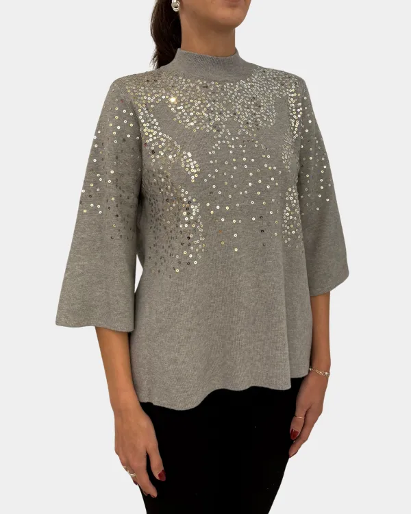 Sequin Mock Neck Sweater Top - Heather