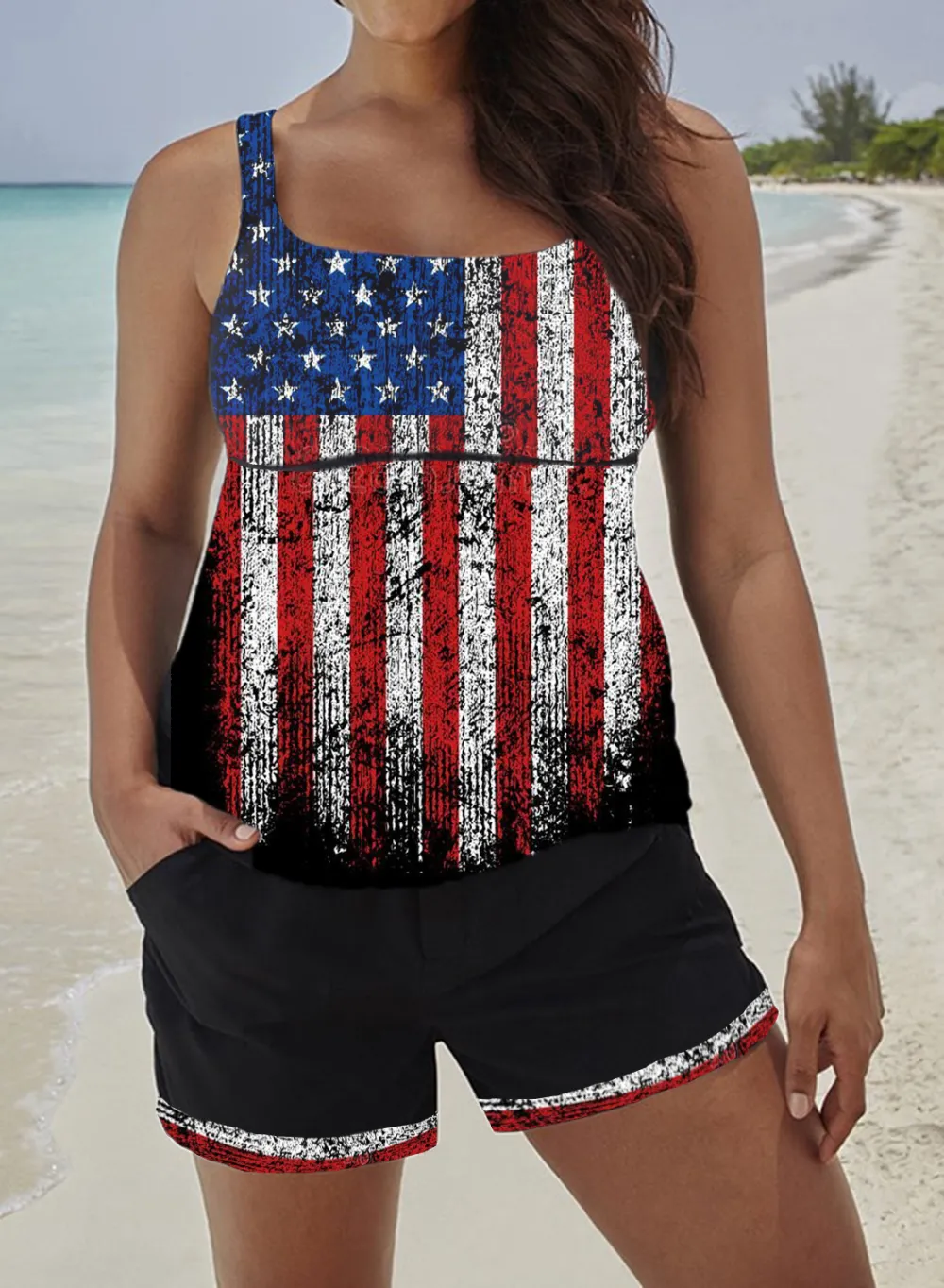 Swimwear American Flag Casual Patriotic Tankini Set