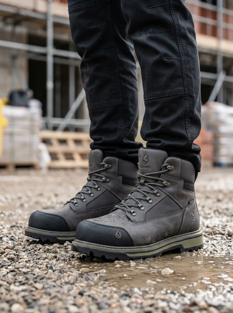 Unisex Waterproof Construction Grey Printed Work Boots