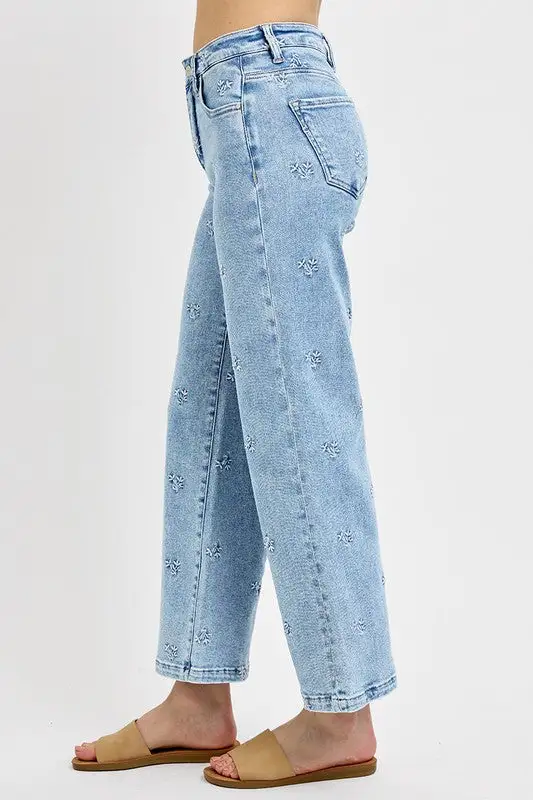 High Rise Crop Embroidered Jeans
