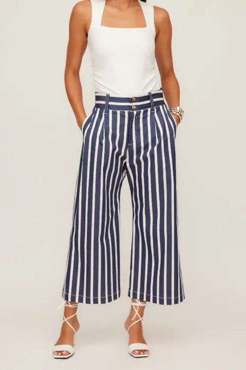 Navy White Striped Wide Leg Trousers