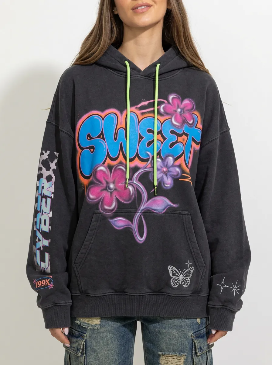Unisex Graphic Streetwear Graffiti Floral Hoodie