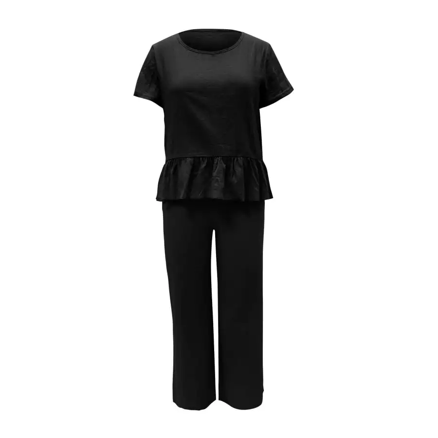 Peplum Round Neck Short Sleeve Top and Pants Set