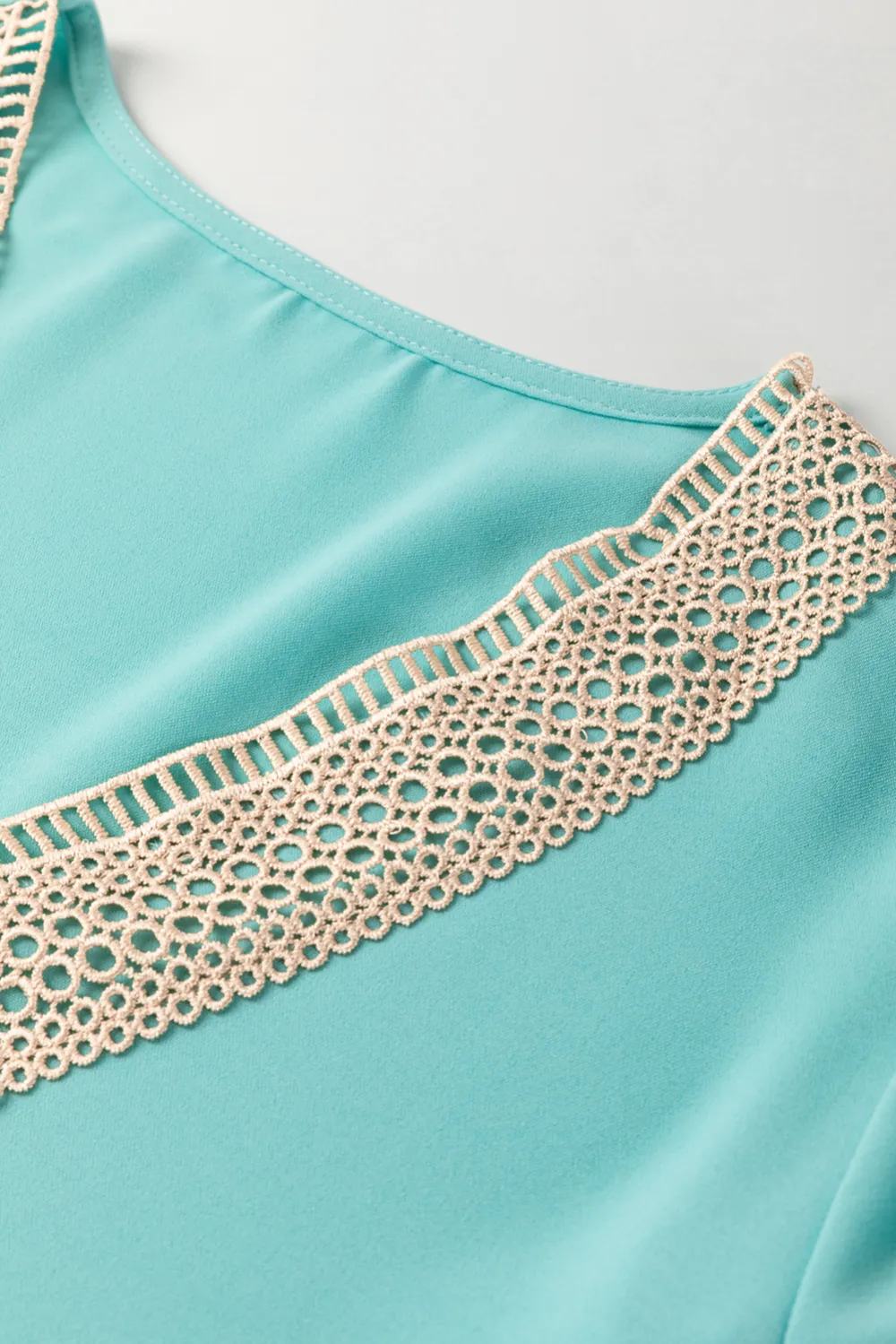 Green Lace Trim V Neck Blouse Style