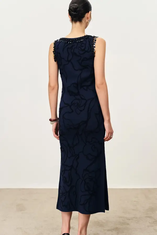 Sleeveless Fringed Cotton Midi Dress