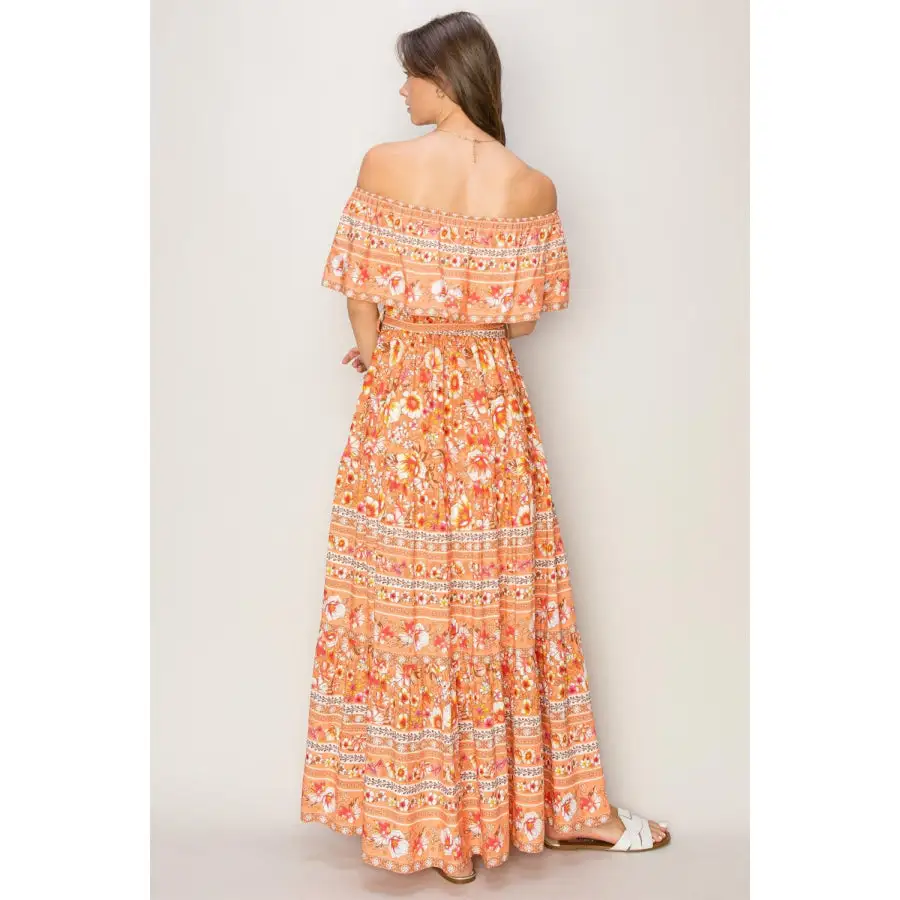 Floral Off Shoulder Tie Front Maxi Dress