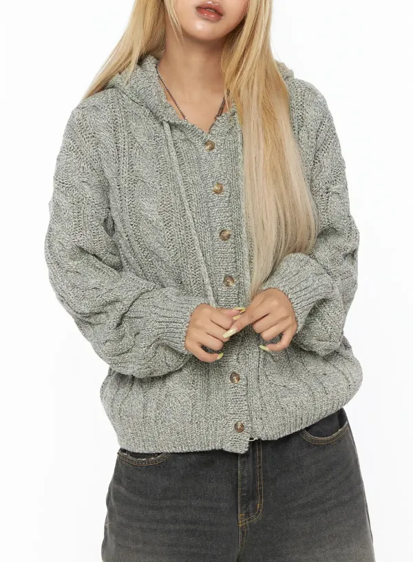 Cable Knit Hooded Relaxed Fit Cardigan