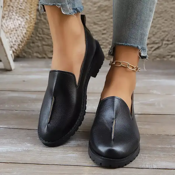 Refined Round Toe Block Heel Loafers