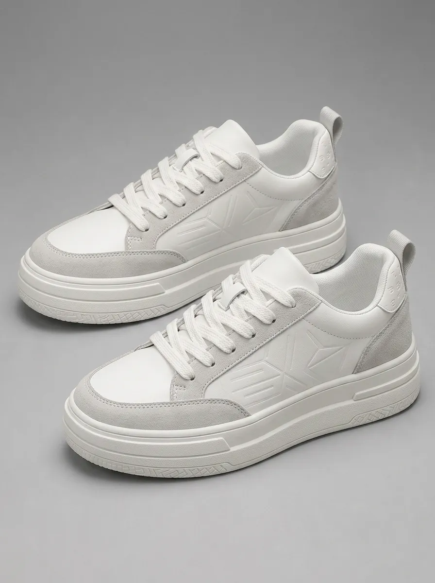 Men's Geometric Pattern Embossed White Printed Sneakers