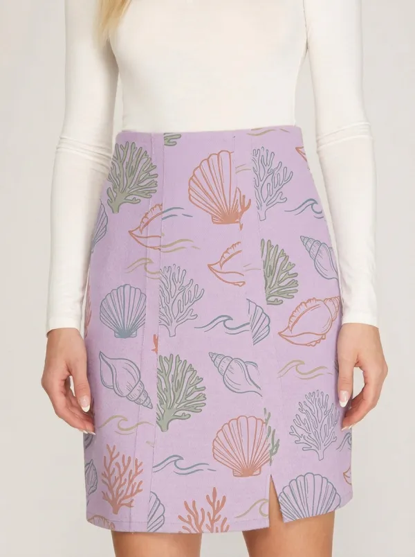 Women's Coastal Seashell Coral Printed Skirt
