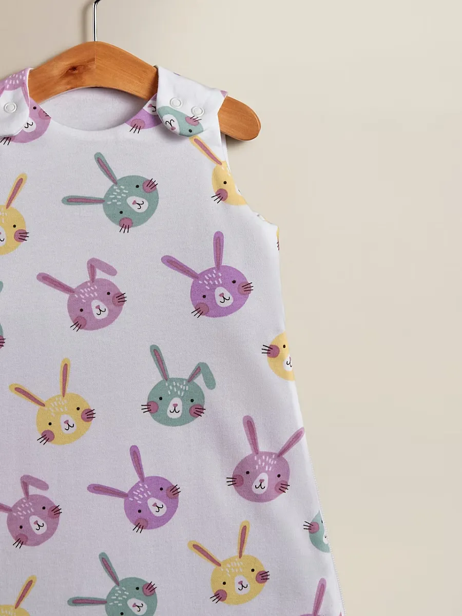 Pink & White Bunnies Cotton Sleeping Bag - 1 Tog