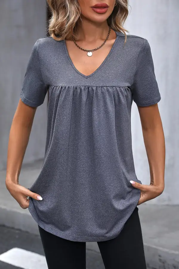 Beachsissi V Neck Short Sleeve Casual Tops
