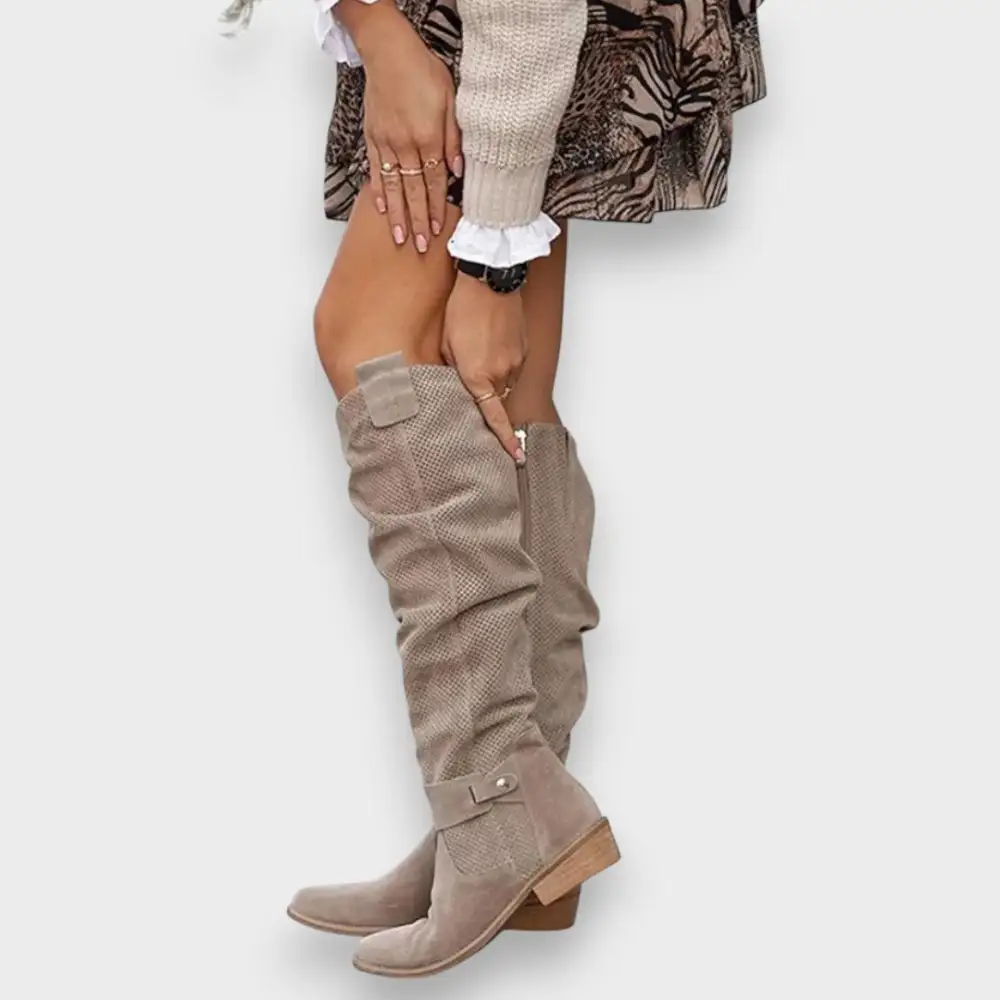 Suede Block Heel Knee High Knee High Boots