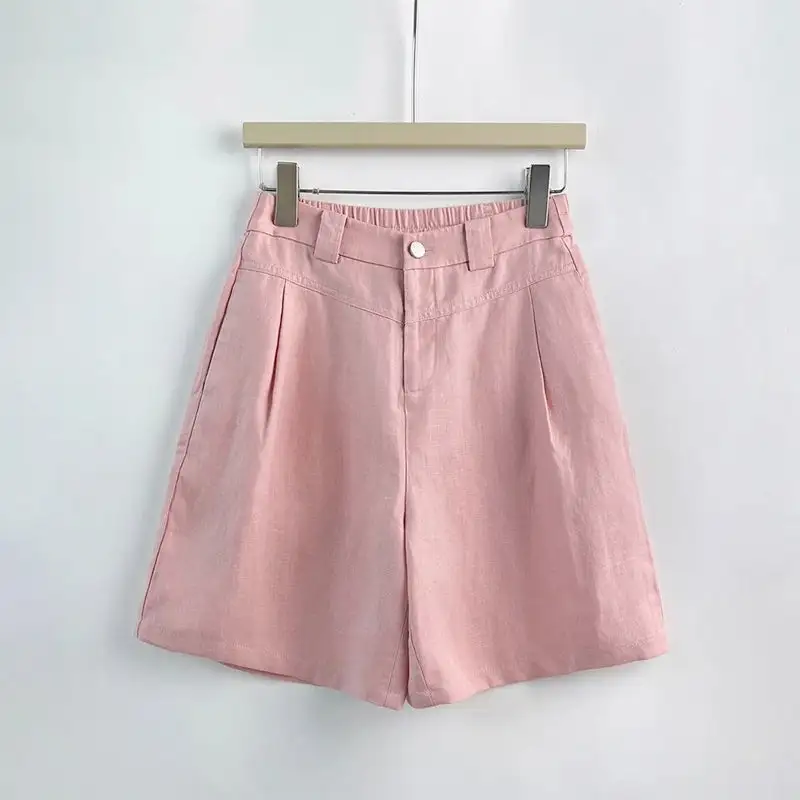 Women's Pleated Linen-Look Tailored Shorts