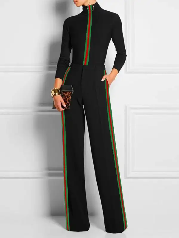 Women's Striped High-Neck Blouse