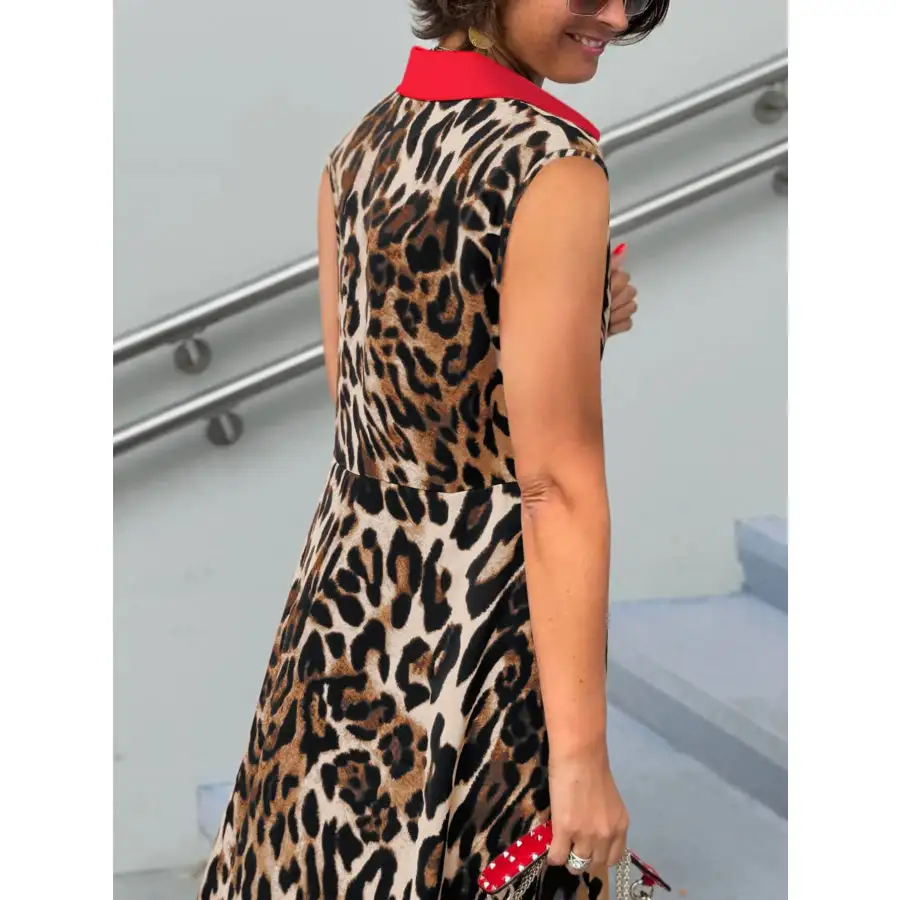 Plus Size Leopard Print Sleeveless Maxi Dress