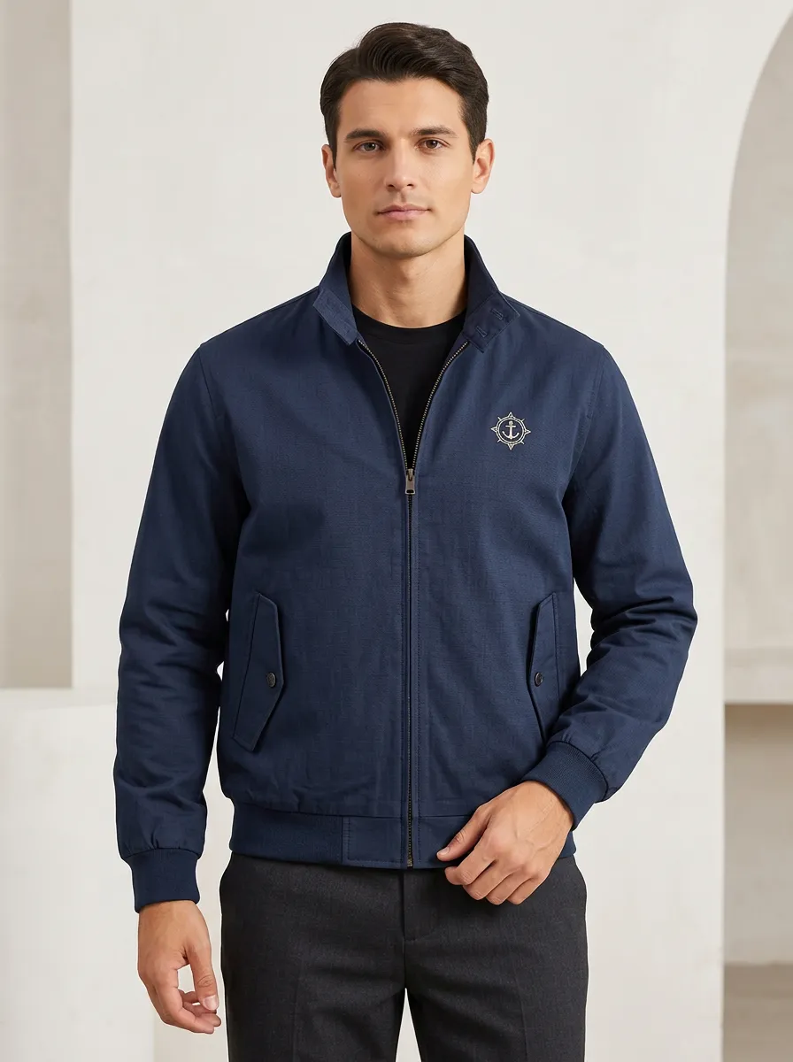 Men's Nautical Lover Anchor Compass Printed Zip-Up Jacket