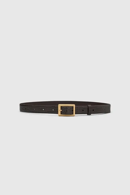 Chocolate Croc-Embossed Belted Belt