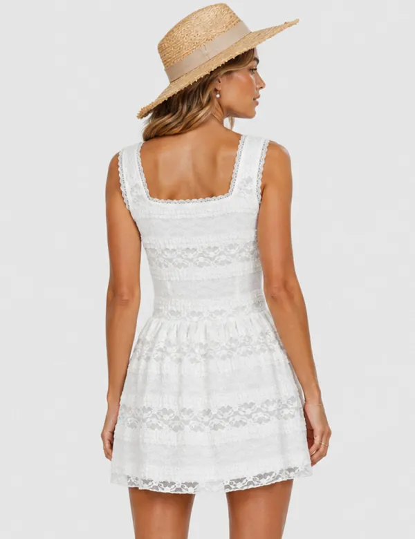 Romantic Lace Button Front Mini Dress