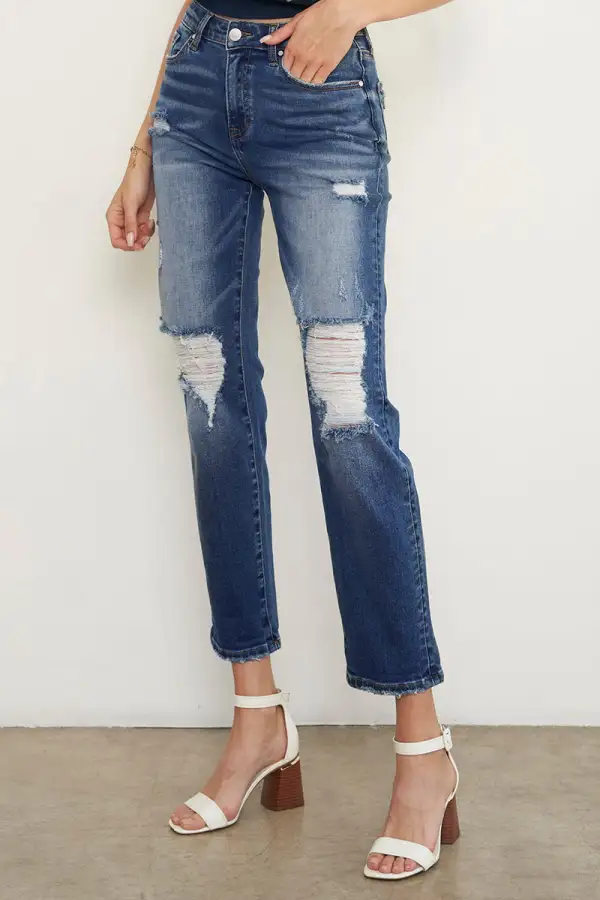 Mid Rise Distressed Boyfriend Jeans
