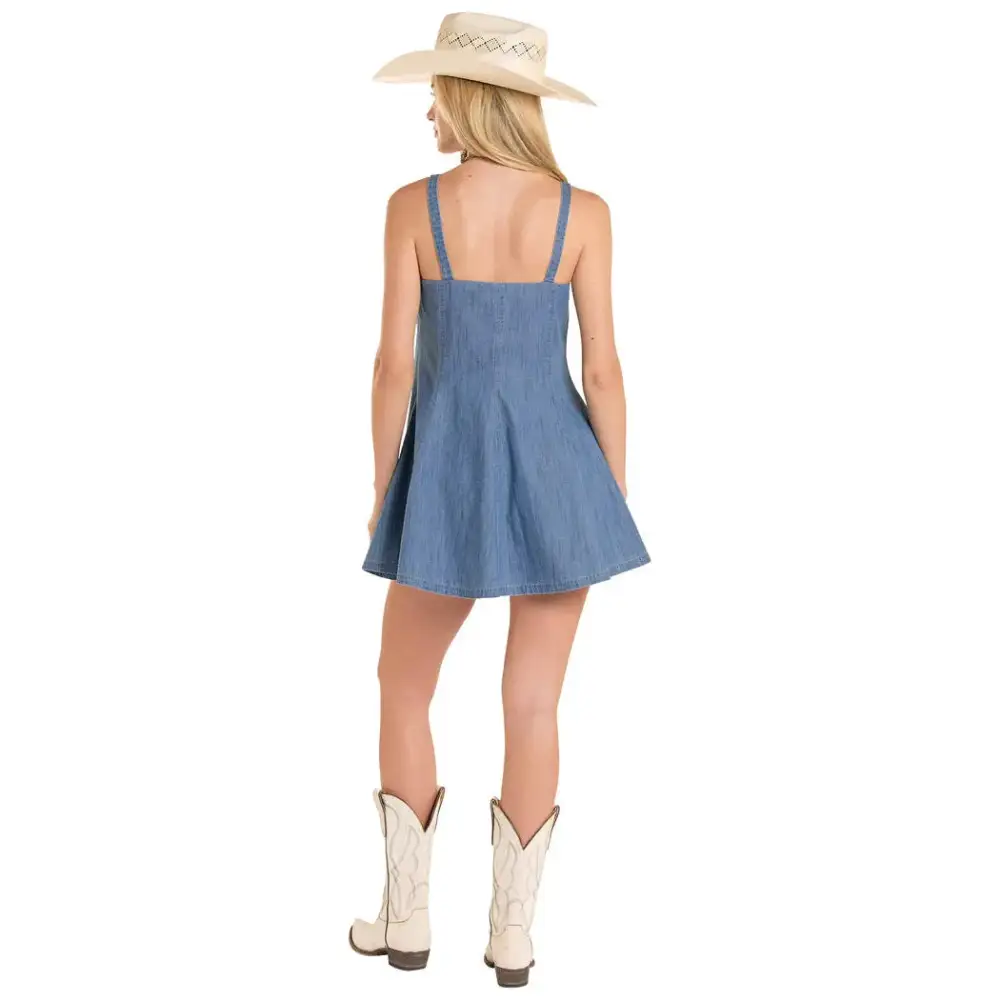 Denim Flared Buckle Detail Mini Dress