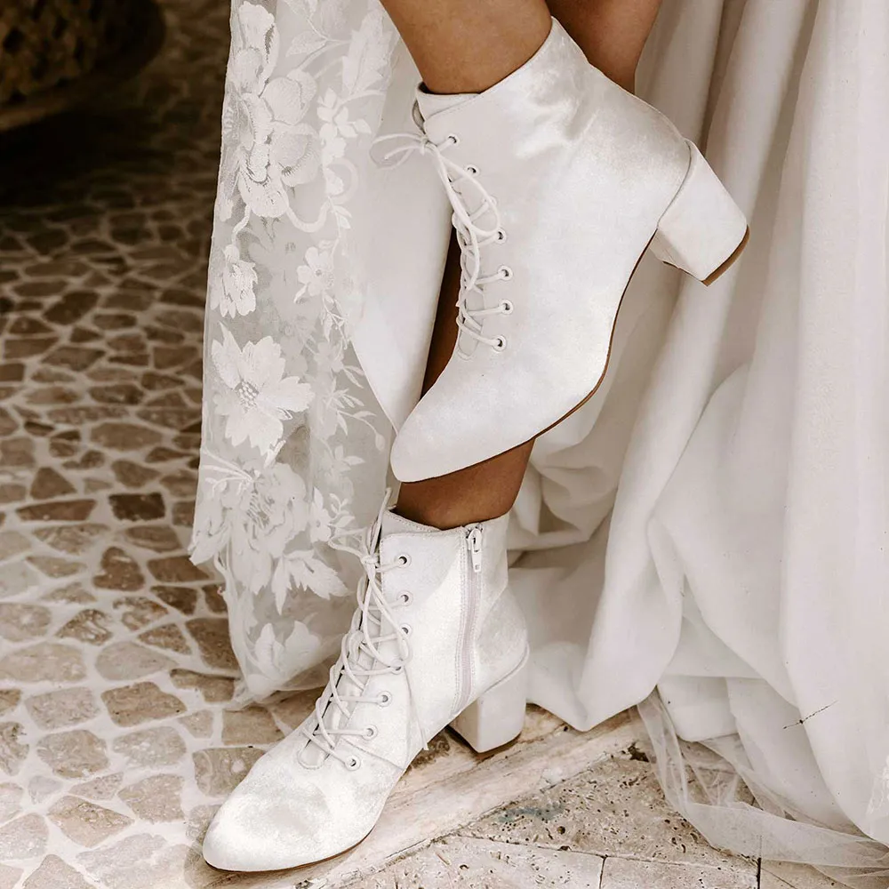 Lace-Up Zip-Up Block-Heel Platform Ankle Boots