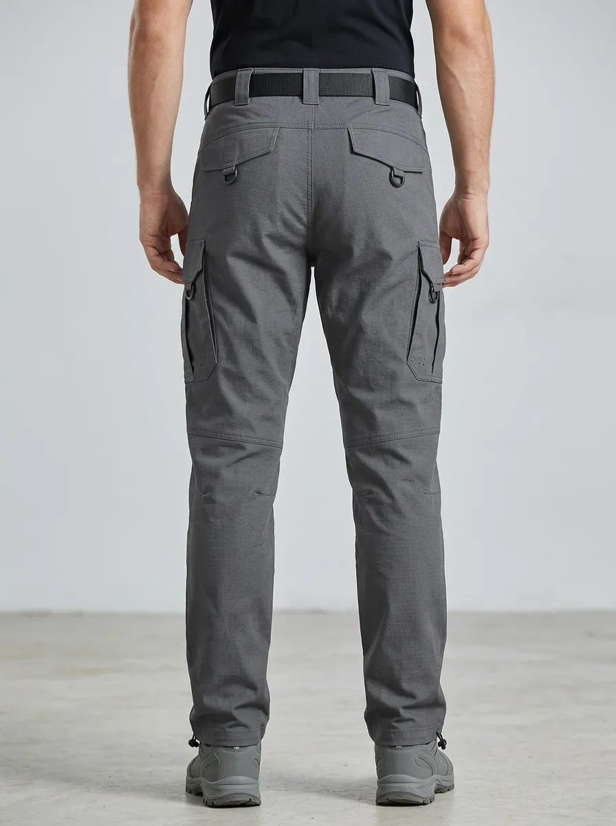 Men's Tactical D-Ring Zip-Pocket Cargo-Pocket Reinforced-Knee Knee-Panel Drawcord-Hem Cargo Pants